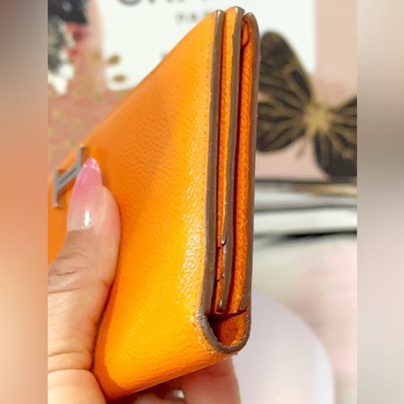 HERMES Bearn Soufflet Leather Chevre Orange Bifold Long Wallet - Picture 11 of 17